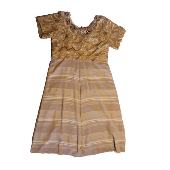 Jem Afrik Dresses & Skirts - Jem Afrik Womens M 8 10 Dress 100% Cotton Tan Ethnic Cutout Floral Made In Ghana
